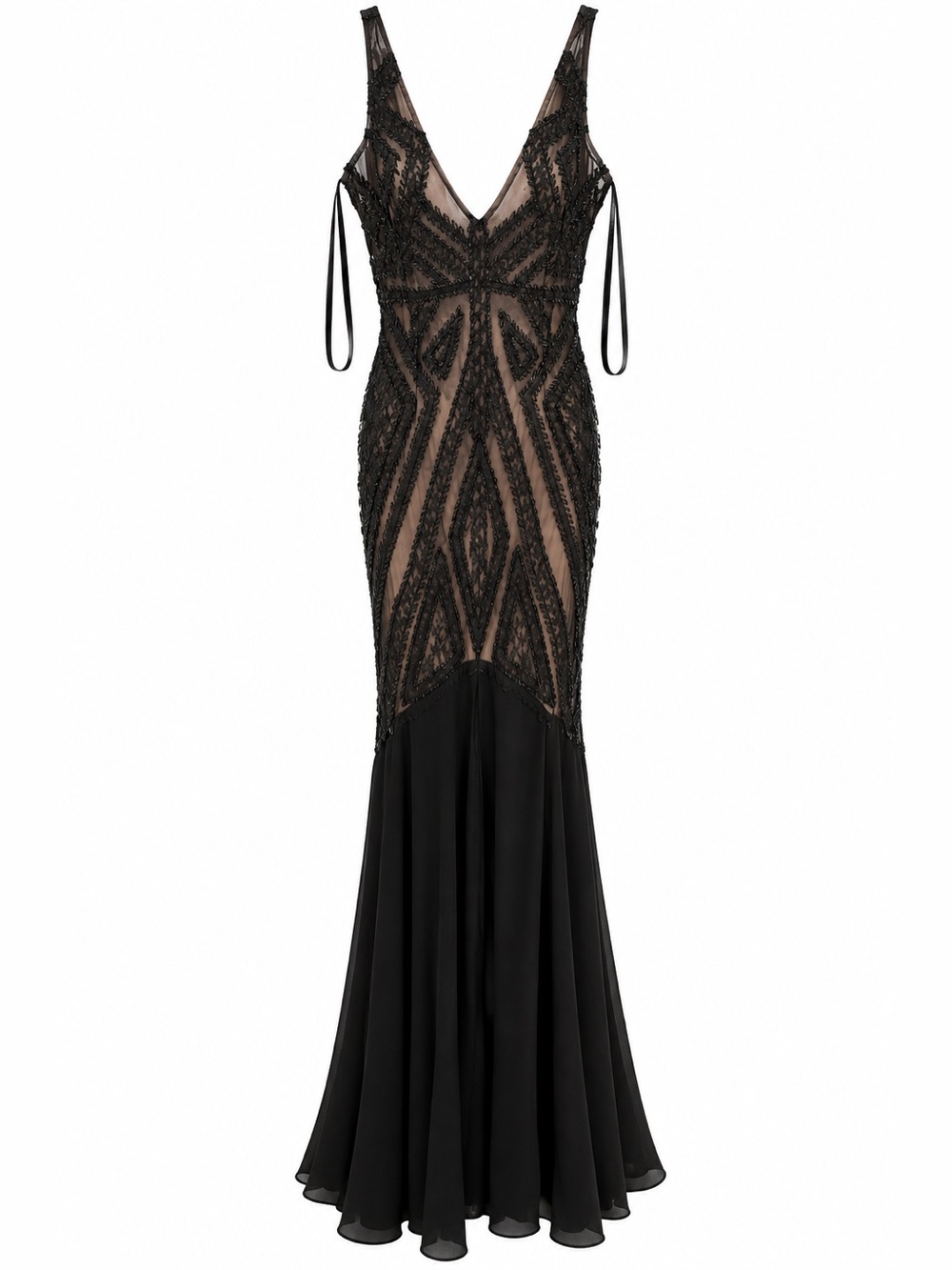 MARCIANO Black Beaded V-Neck Evening Gown - Women Dresses